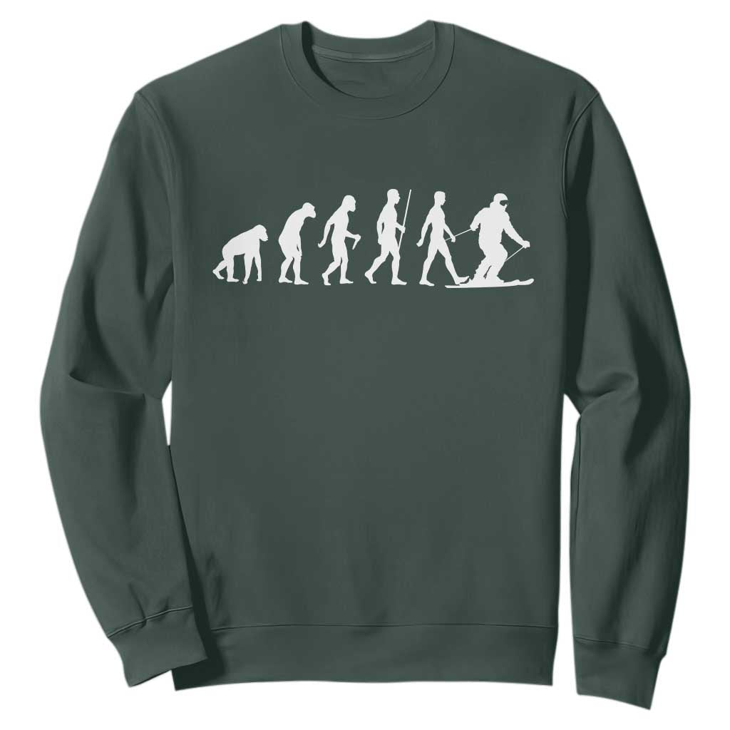 Ski Evolution Sweatshirt Funny Skiing Lover Skiers TS10 Dark Forest Green Print Your Wear