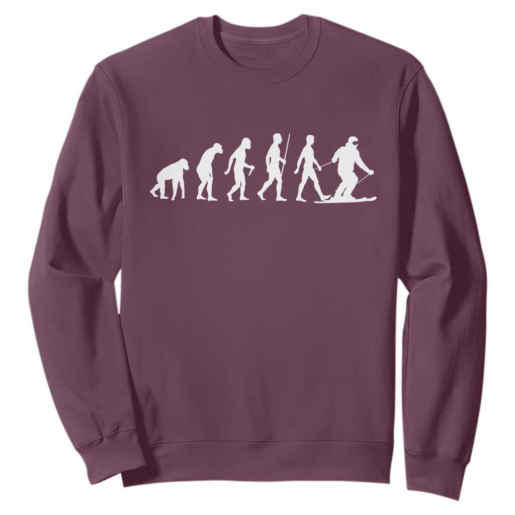 Ski Evolution Sweatshirt Funny Skiing Lover Skiers TS10 Maroon Print Your Wear