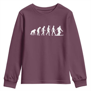 Ski Evolution Youth Sweatshirt Funny Skiing Lover Skiers TS10 Maroon Print Your Wear
