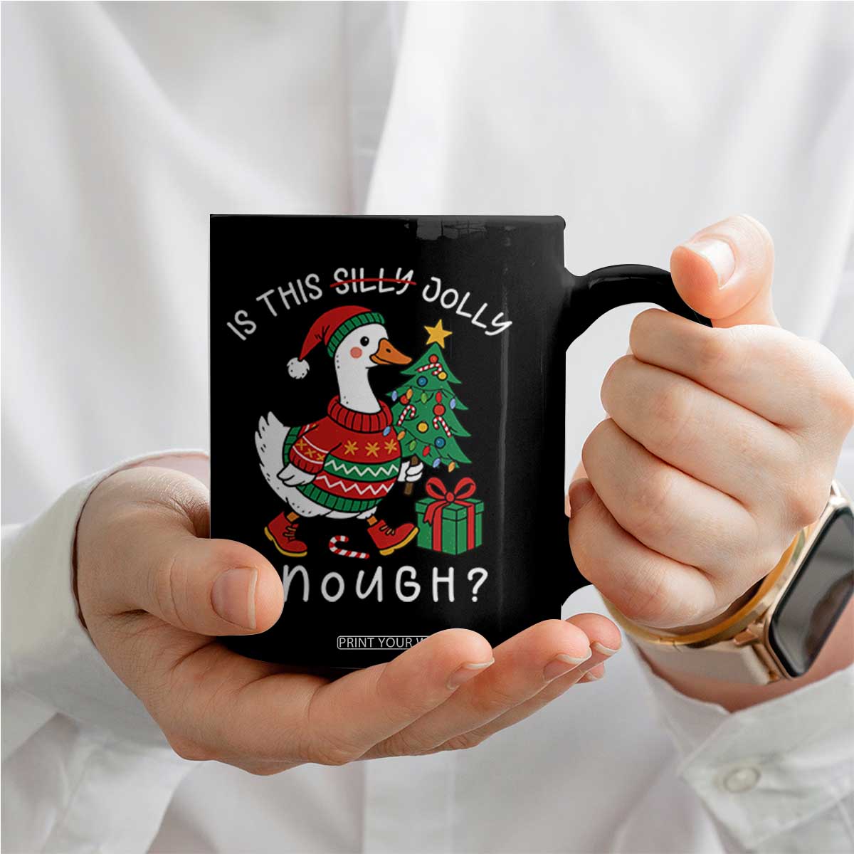 Funny Goose Christmas Coffee Mug Is This Jolly Enough Cute Xmas Duck TS10 Print Your Wear