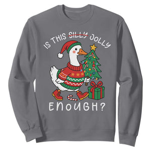 Funny Goose Christmas Sweatshirt Is This Jolly Enough Cute Xmas Duck TS10 Charcoal Print Your Wear