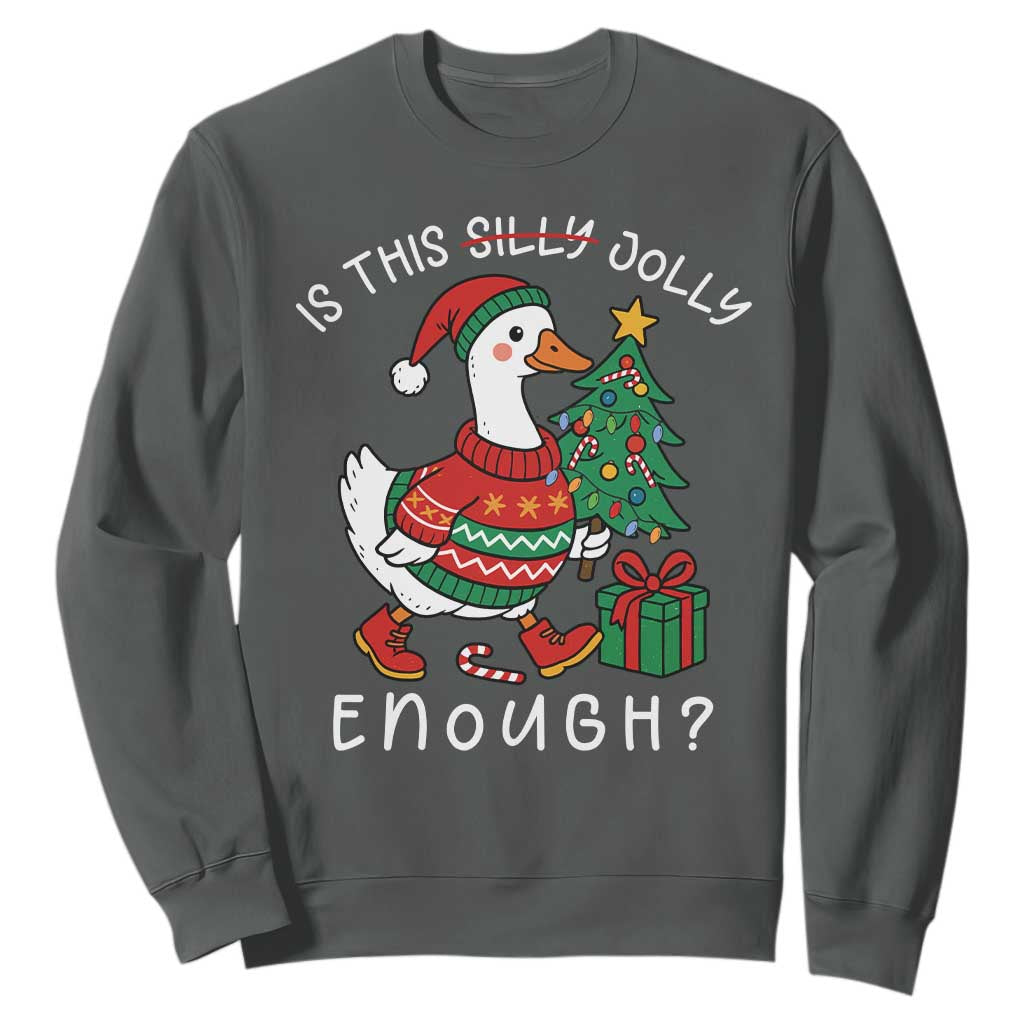 Funny Goose Christmas Sweatshirt Is This Jolly Enough Cute Xmas Duck TS10 Dark Heather Print Your Wear