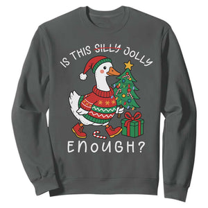 Funny Goose Christmas Sweatshirt Is This Jolly Enough Cute Xmas Duck TS10 Dark Heather Print Your Wear
