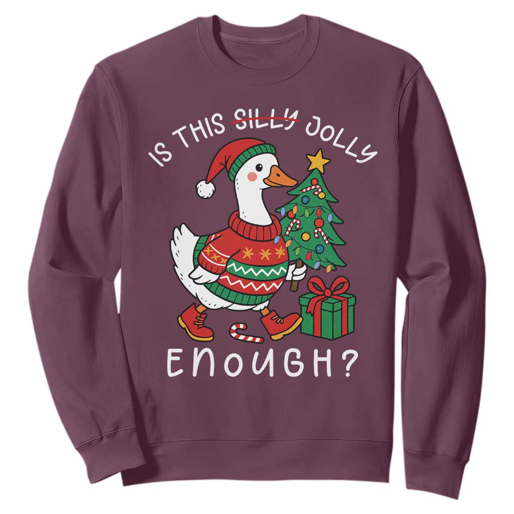 Funny Goose Christmas Sweatshirt Is This Jolly Enough Cute Xmas Duck TS10 Maroon Print Your Wear