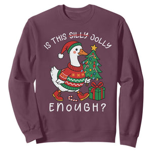 Funny Goose Christmas Sweatshirt Is This Jolly Enough Cute Xmas Duck TS10 Maroon Print Your Wear