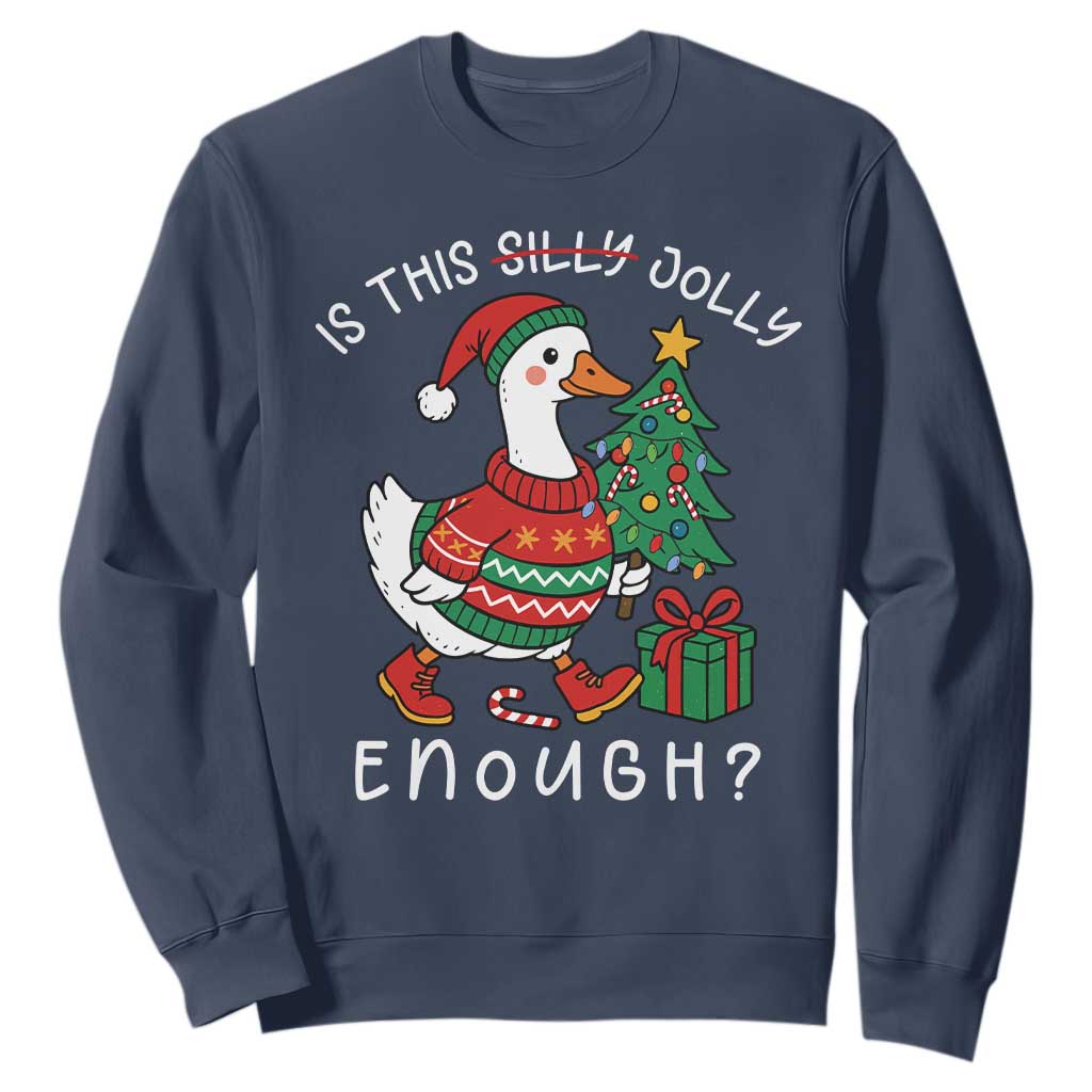 Funny Goose Christmas Sweatshirt Is This Jolly Enough Cute Xmas Duck TS10 Navy Print Your Wear