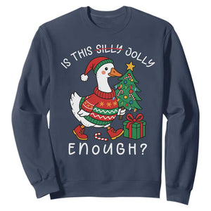Funny Goose Christmas Sweatshirt Is This Jolly Enough Cute Xmas Duck TS10 Navy Print Your Wear
