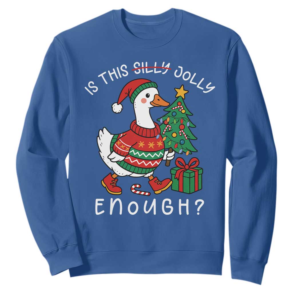 Funny Goose Christmas Sweatshirt Is This Jolly Enough Cute Xmas Duck TS10 Royal Blue Print Your Wear
