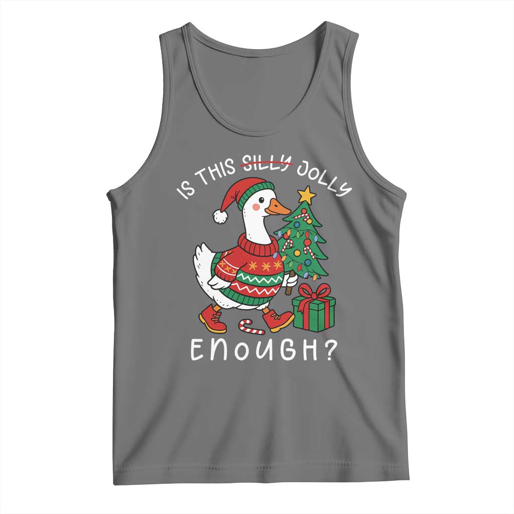 Funny Goose Christmas Tank Top Is This Jolly Enough Cute Xmas Duck TS10 Black Heather Print Your Wear