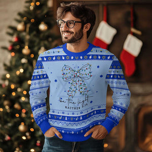 Be The Light Christmas Coquette Bow Hanukkah Ugly Sweater Christian Religious Bible Verse TS10 Light Blue Royal Blue Print Your Wear