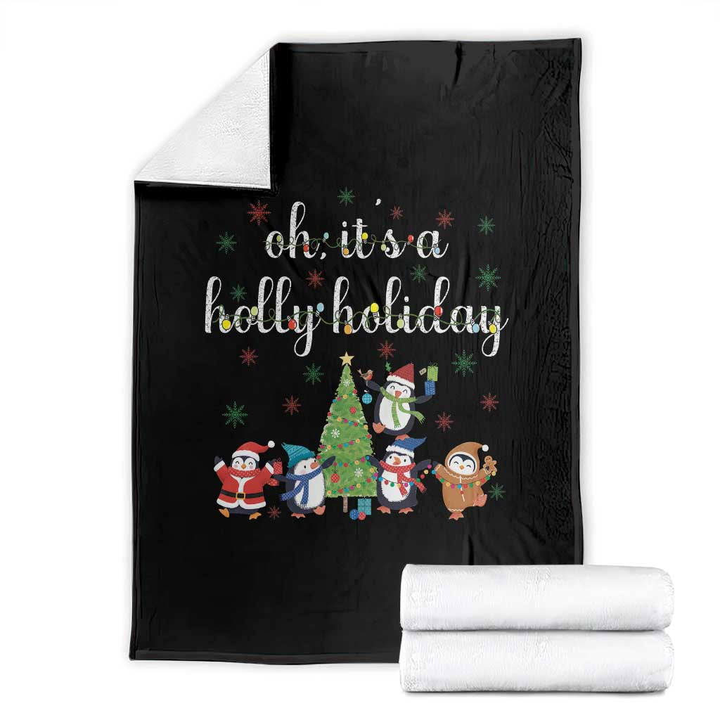 Penguins Christmas Throw Blanket Oh Its A Jolly Holiday Xmas Light TS10 Black Print Your Wear