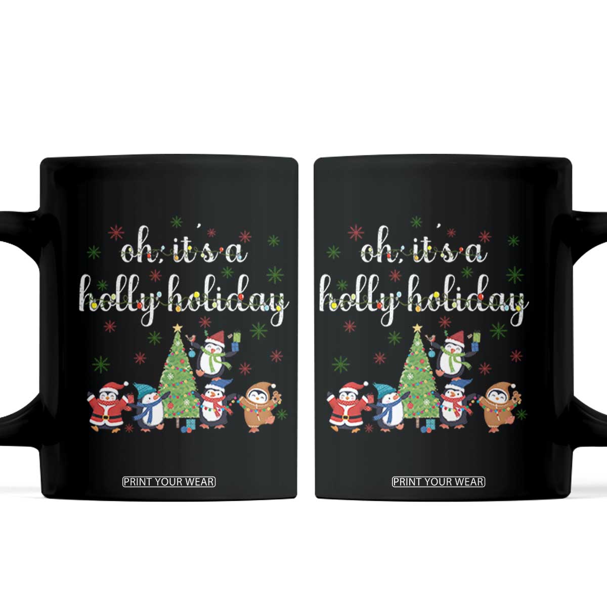 Penguins Christmas Coffee Mug Oh Its A Jolly Holiday Xmas Light TS10 Black Print Your Wear