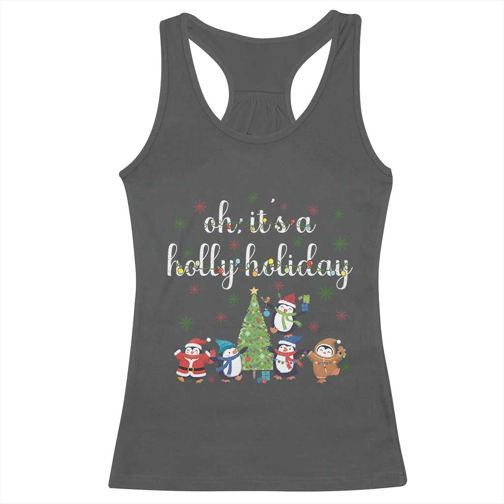 Penguins Christmas Racerback Tank Top Oh Its A Jolly Holiday Xmas Light TS10 Dark Heather Print Your Wear