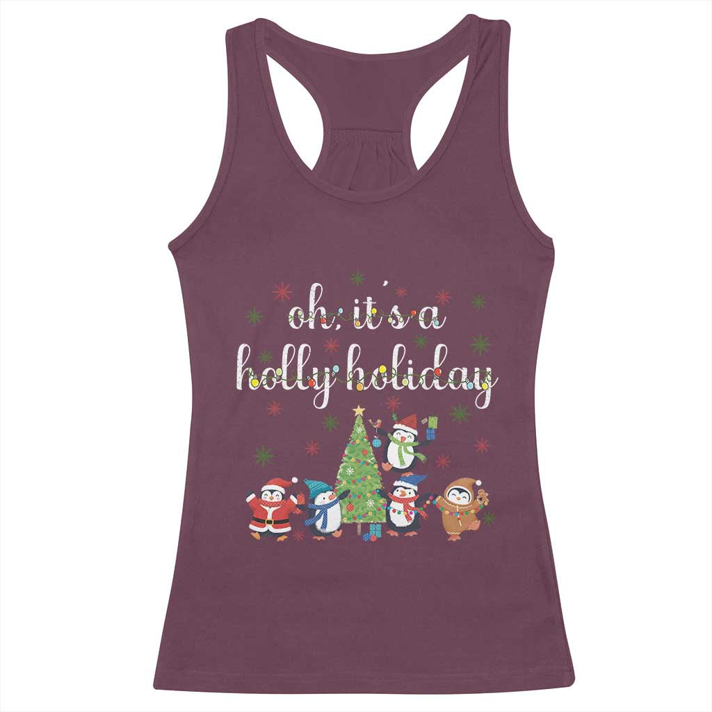 Penguins Christmas Racerback Tank Top Oh Its A Jolly Holiday Xmas Light TS10 Maroon Print Your Wear