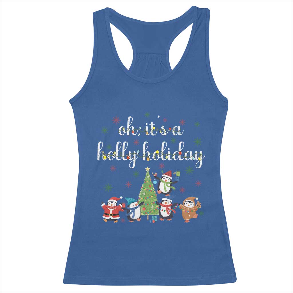 Penguins Christmas Racerback Tank Top Oh Its A Jolly Holiday Xmas Light TS10 Royal Blue Print Your Wear