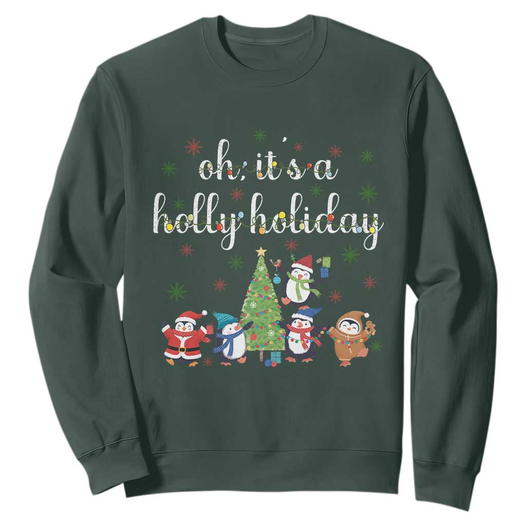 Penguins Christmas Sweatshirt Oh Its A Jolly Holiday Xmas Light TS10 Dark Forest Green Print Your Wear