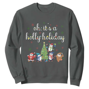 Penguins Christmas Sweatshirt Oh Its A Jolly Holiday Xmas Light TS10 Dark Heather Print Your Wear