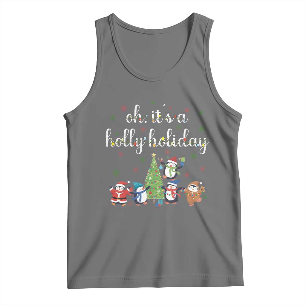 Penguins Christmas Tank Top Oh Its A Jolly Holiday Xmas Light TS10 Black Heather Print Your Wear