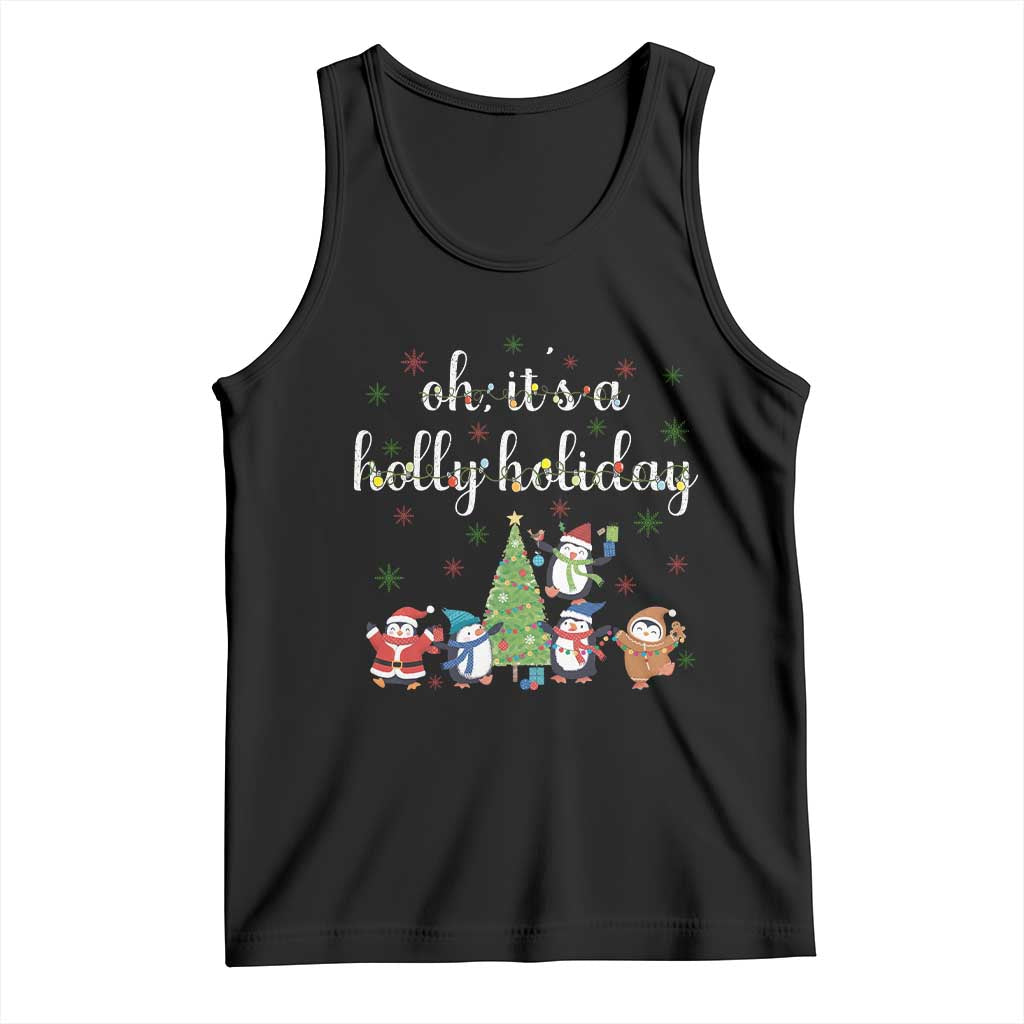 Penguins Christmas Tank Top Oh Its A Jolly Holiday Xmas Light TS10 Black Print Your Wear