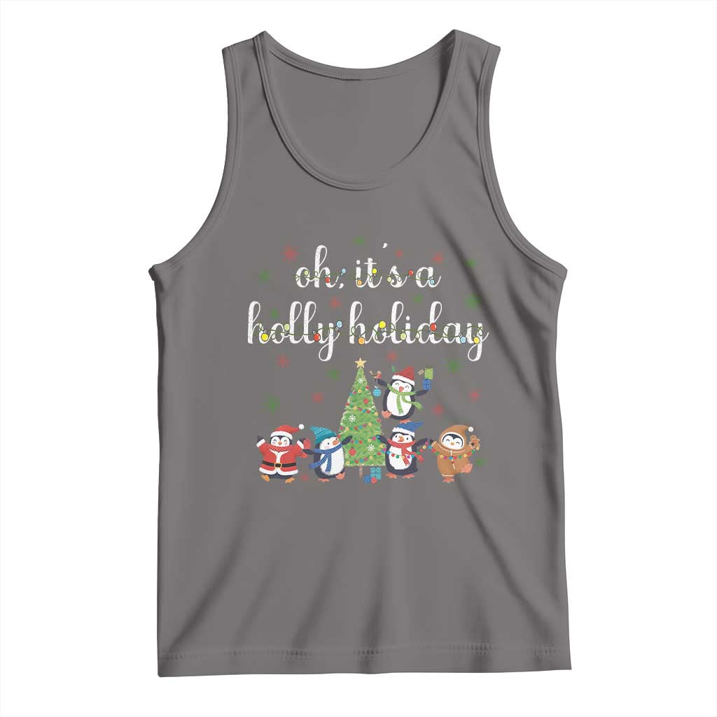 Penguins Christmas Tank Top Oh Its A Jolly Holiday Xmas Light TS10 Deep Heather Print Your Wear