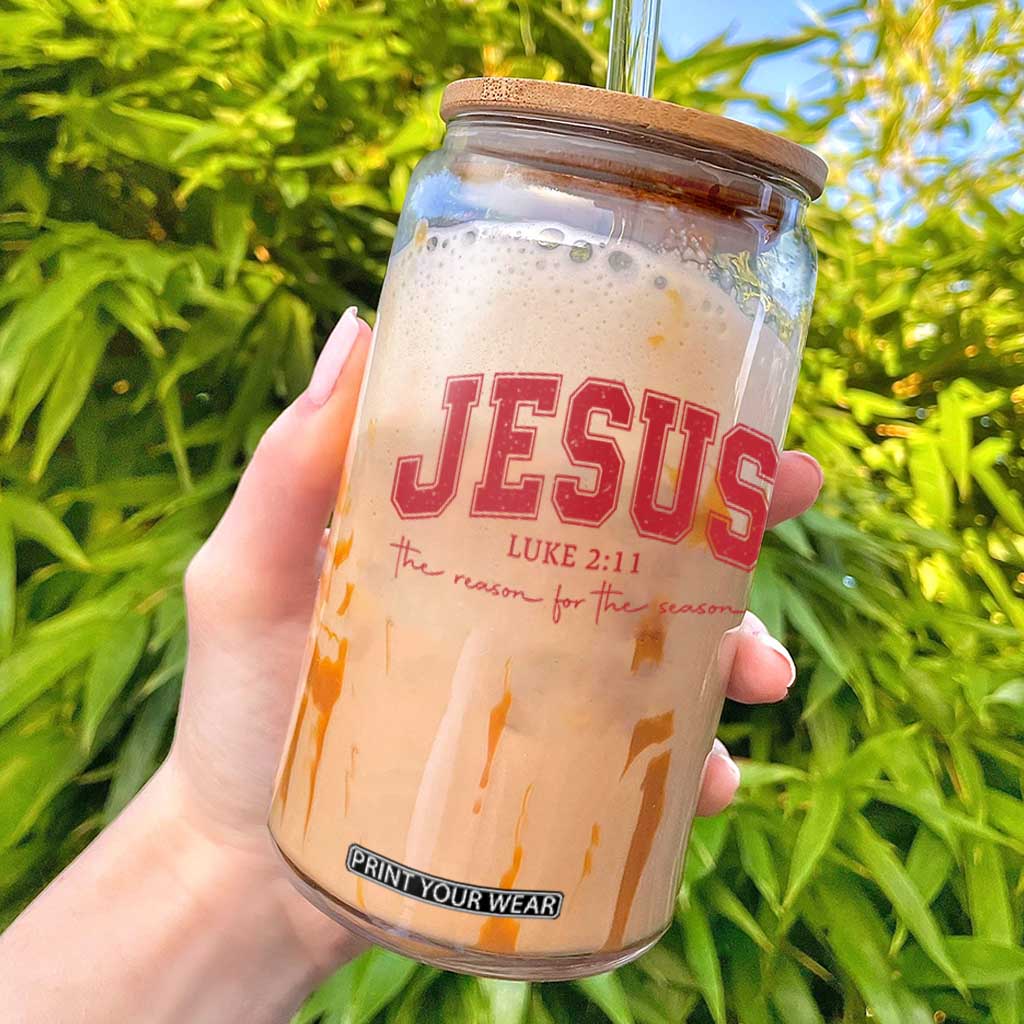 Jesus is the Reason Christmas Glass Can Christian Varsity TS10 White Print Your Wear