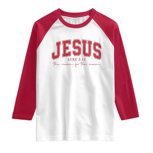 Jesus is the Reason Christmas Raglan Shirt Christian Varsity TS10 White Red Print Your Wear