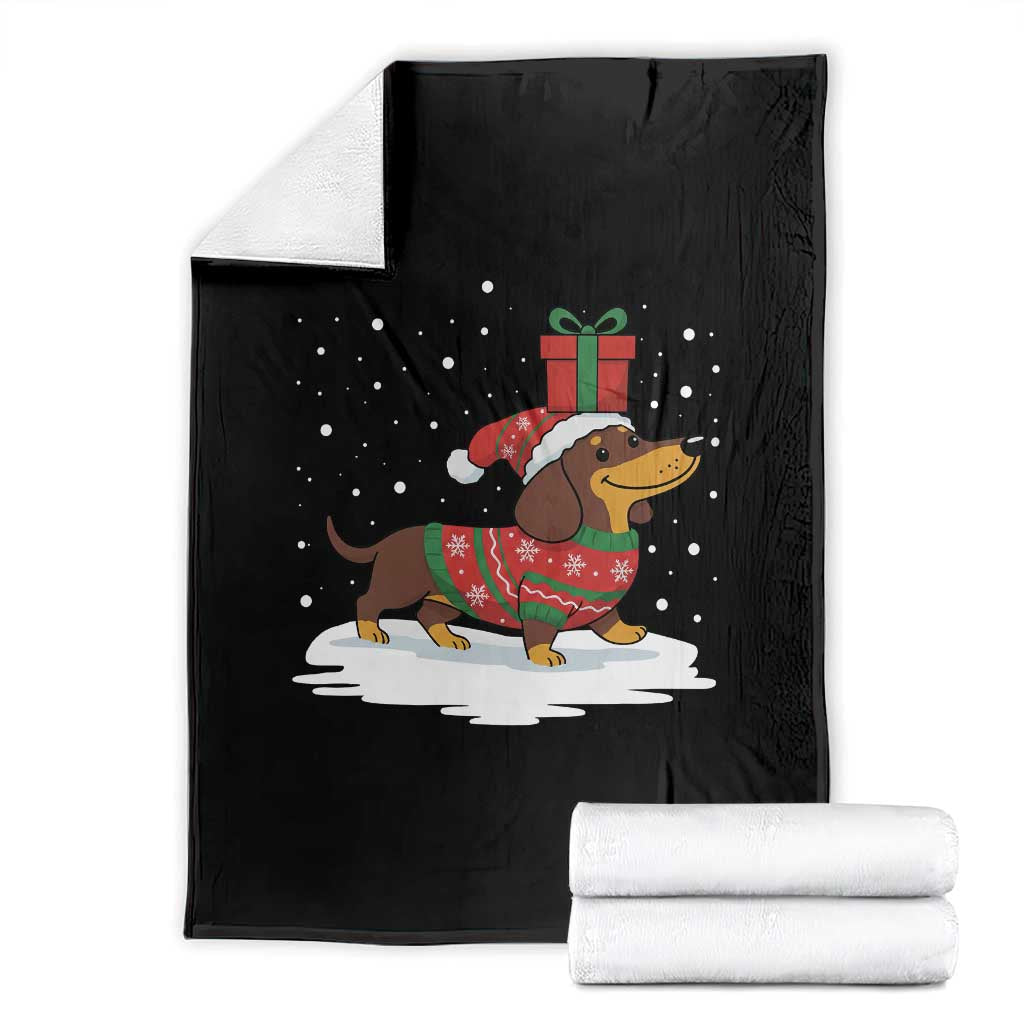 Christmas Dachshund Throw Blanket Funny Weiner Santa Hat Xmas Dog Puppy Lover TS10 Black Print Your Wear