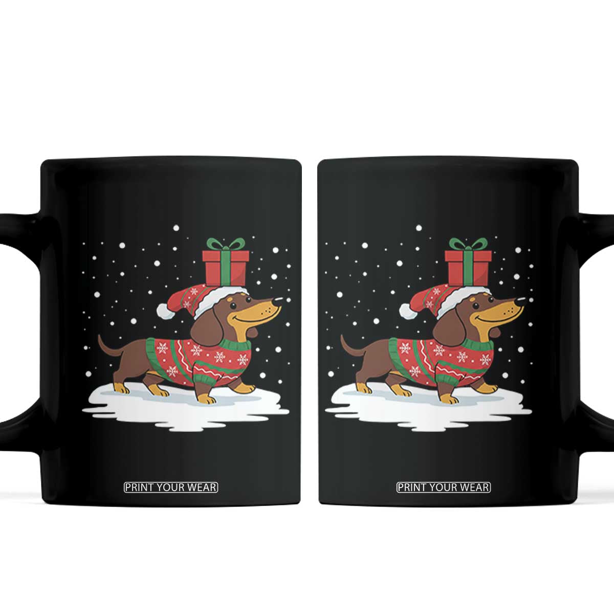 Christmas Dachshund Coffee Mug Funny Weiner Santa Hat Xmas Dog Puppy Lover TS10 Black Print Your Wear