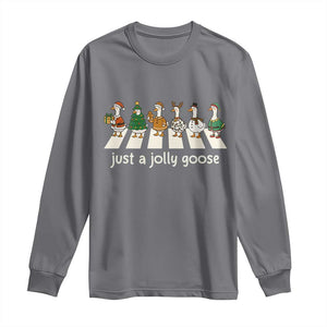 Just A Jolly Goose Long Sleeve Shirt Funny Christmas Duck Meme TS10 Charcoal Print Your Wear