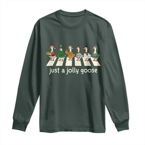 Just A Jolly Goose Long Sleeve Shirt Funny Christmas Duck Meme TS10 Dark Forest Green Print Your Wear