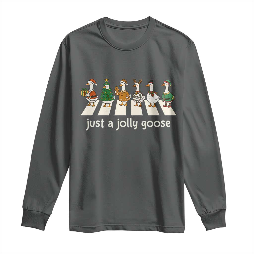 Just A Jolly Goose Long Sleeve Shirt Funny Christmas Duck Meme TS10 Dark Heather Print Your Wear