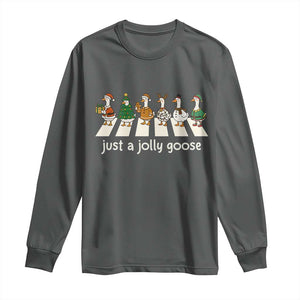 Just A Jolly Goose Long Sleeve Shirt Funny Christmas Duck Meme TS10 Dark Heather Print Your Wear