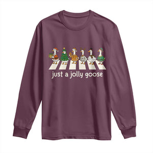 Just A Jolly Goose Long Sleeve Shirt Funny Christmas Duck Meme TS10 Maroon Print Your Wear