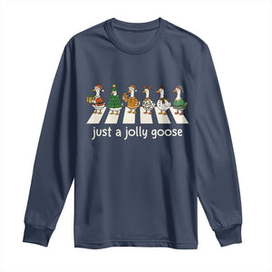 Just A Jolly Goose Long Sleeve Shirt Funny Christmas Duck Meme TS10 Navy Print Your Wear