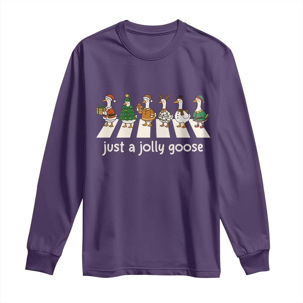 Just A Jolly Goose Long Sleeve Shirt Funny Christmas Duck Meme TS10 Purple Print Your Wear