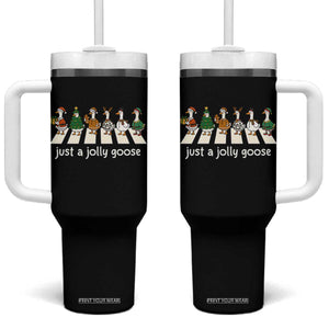 Just A Jolly Goose Tumbler With Handle Funny Christmas Duck Meme TS10 One Size: 40 oz Black Print Your Wear