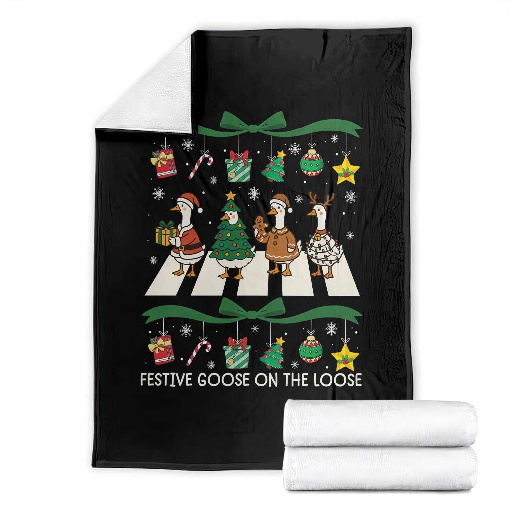 Festive Goose On The Loose Christmas Throw Blanket Cute Xmas Duck Silly Gooses Coquette Bow TS10 Black Print Your Wear