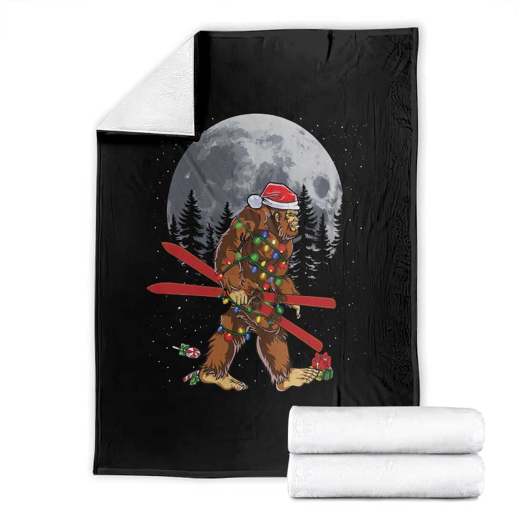 Santa Bigfoot Christmas Throw Blanket Funny Sasquatch Skiing Snowboard Ski Lover Skier TS10 Black Print Your Wear