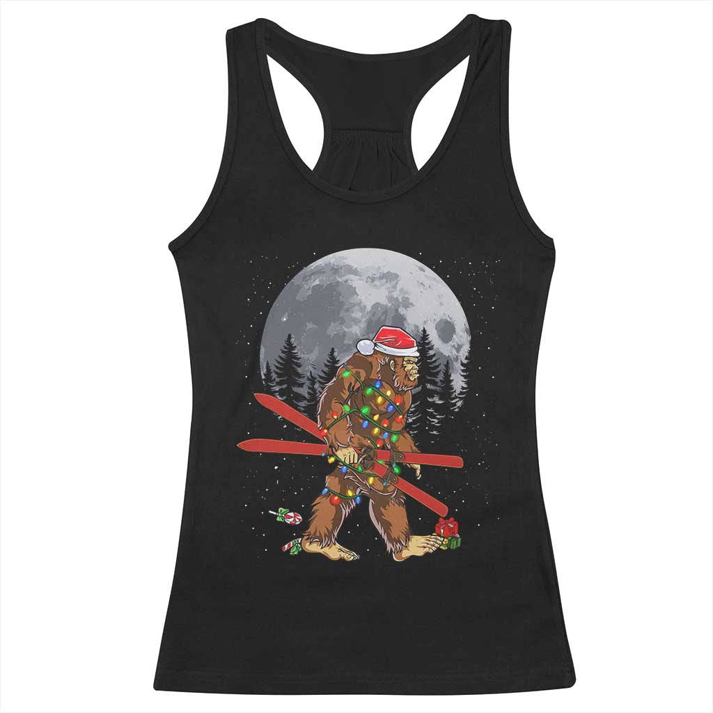 Santa Bigfoot Christmas Racerback Tank Top Funny Sasquatch Skiing Snowboard Ski Lover Skier TS10 Black Print Your Wear