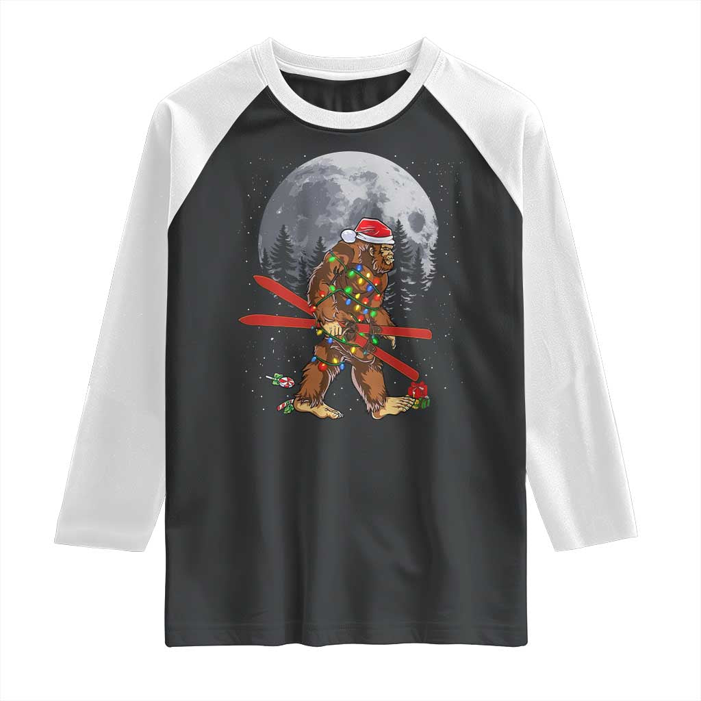 Santa Bigfoot Christmas Raglan Shirt Funny Sasquatch Skiing Snowboard Ski Lover Skier TS10 Black White Print Your Wear