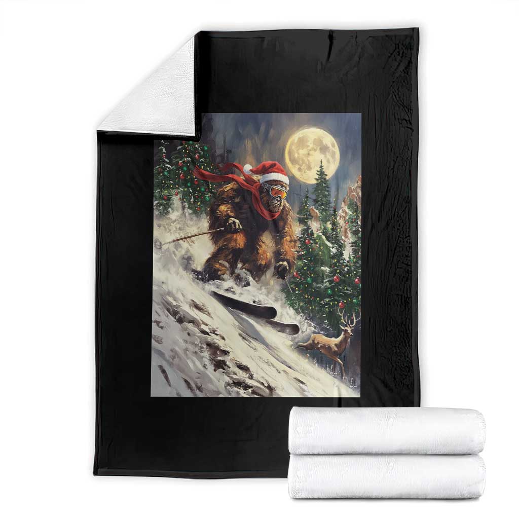 Christmas Bigfoot Skiing Throw Blanket Funny Santa Sasquatch Snowboard Ski Lover Skier TS10 Black Print Your Wear