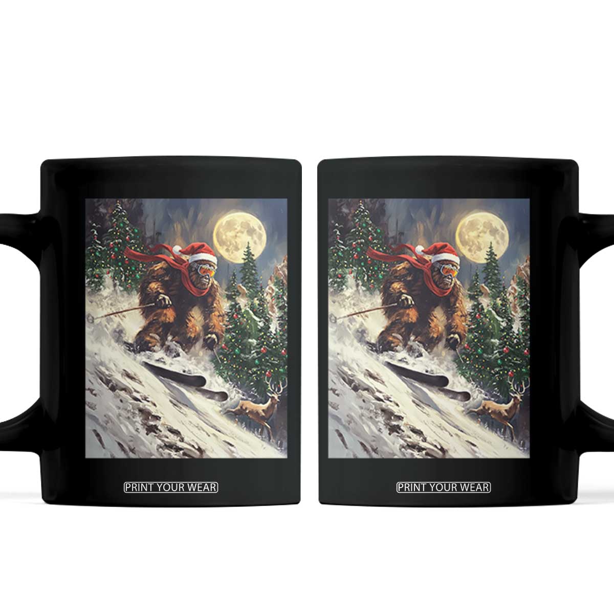 Christmas Bigfoot Skiing Coffee Mug Funny Santa Sasquatch Snowboard Ski Lover Skier TS10 Black Print Your Wear