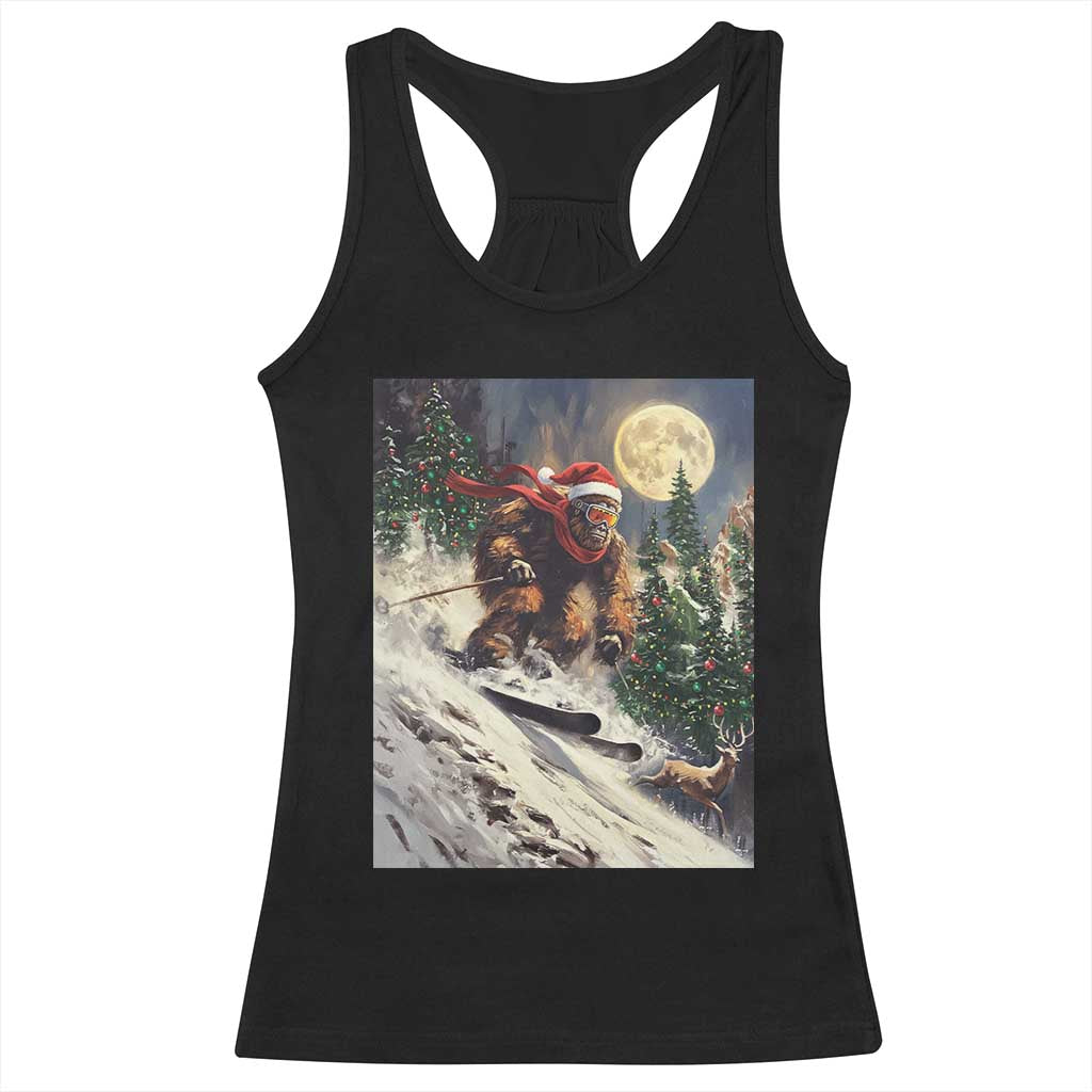 Christmas Bigfoot Skiing Racerback Tank Top Funny Santa Sasquatch Snowboard Ski Lover Skier TS10 Black Print Your Wear