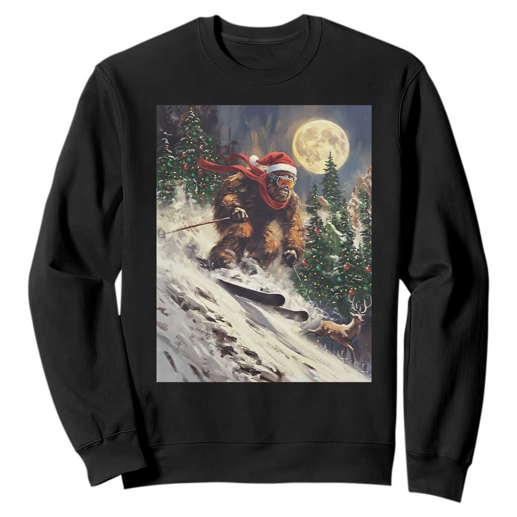 Christmas Bigfoot Skiing Sweatshirt Funny Santa Sasquatch Snowboard Ski Lover Skier TS10 Black Print Your Wear