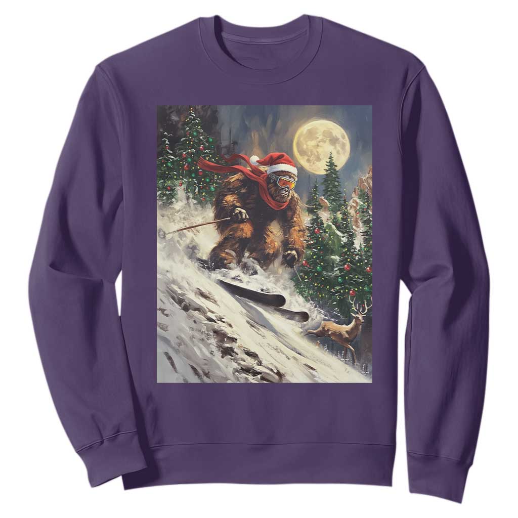 Christmas Bigfoot Skiing Sweatshirt Funny Santa Sasquatch Snowboard Ski Lover Skier TS10 Purple Print Your Wear