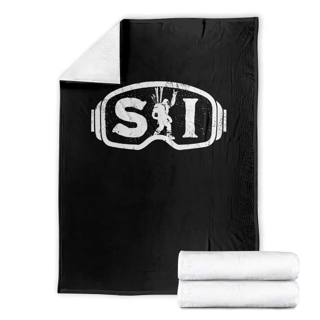 Bigfoot Skiing Throw Blanket Sasquatch Goggles Skiing Snow Ski Lover Skier TS10 Black Print Your Wear