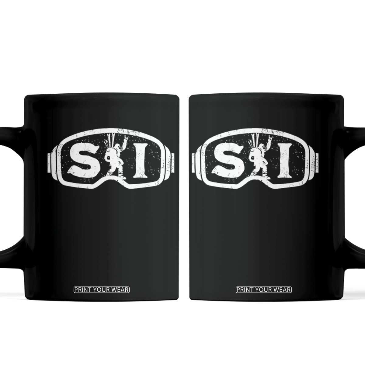 Bigfoot Skiing Coffee Mug Sasquatch Goggles Skiing Snow Ski Lover Skier TS10 Black Print Your Wear