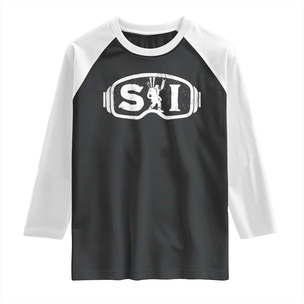 Bigfoot Skiing Raglan Shirt Sasquatch Goggles Skiing Snow Ski Lover Skier TS10 Black White Print Your Wear