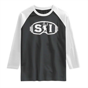Bigfoot Skiing Raglan Shirt Sasquatch Goggles Skiing Snow Ski Lover Skier TS10 Black White Print Your Wear
