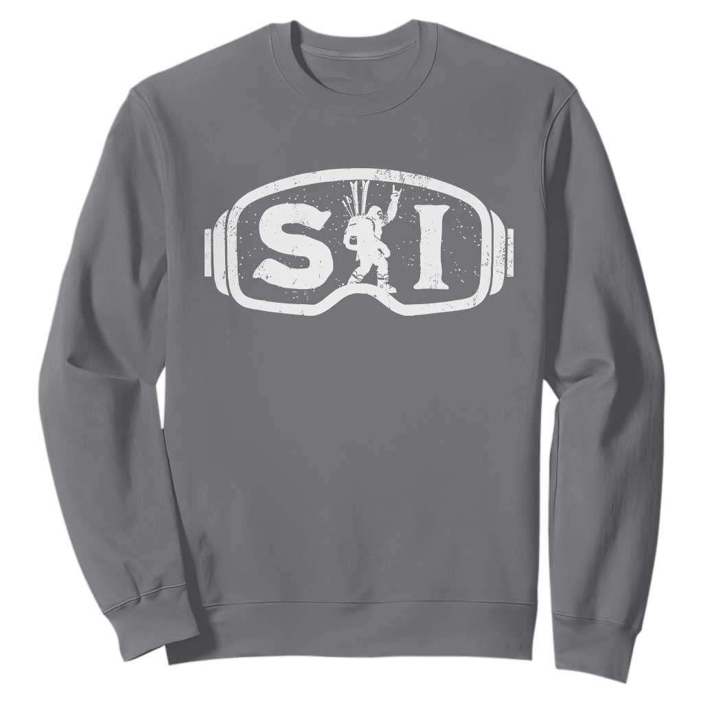Bigfoot Skiing Sweatshirt Sasquatch Goggles Skiing Snow Ski Lover Skier TS10 Charcoal Print Your Wear